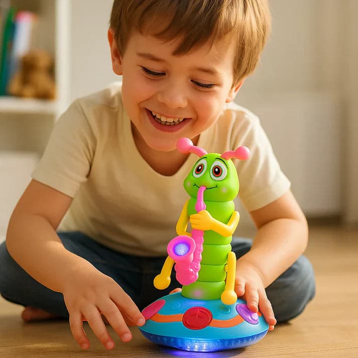 Muzyczna zabawka do raczkowania dla niemowląt | Wirująca gąsienica ze światłami i dźwiękiem do wczesnej nauki i zabawy w ruchu 2