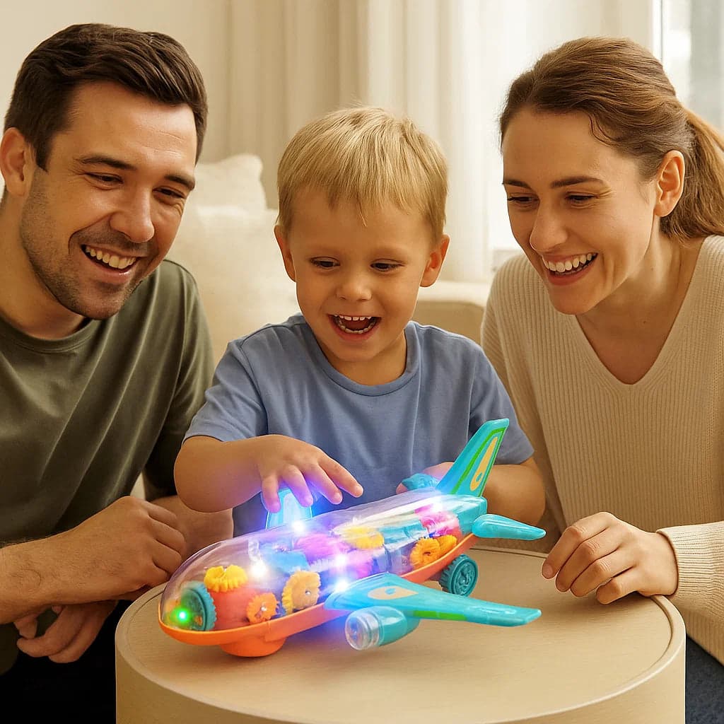 Świecący samolot z przekładniami | Edukacyjna zabawa